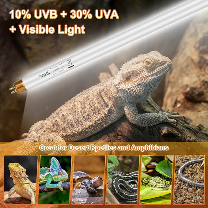 UVB Light for Reptiles Bearded Dragon, 2 Pack T5 UVB Reptile Light UVB Bulb 10.0 24W UVA UVB Reptile Light Bulb Terrarium Light Lamp Tube for Turtle Chameleon Leopard Gecko Snake Tank, 22 Inch