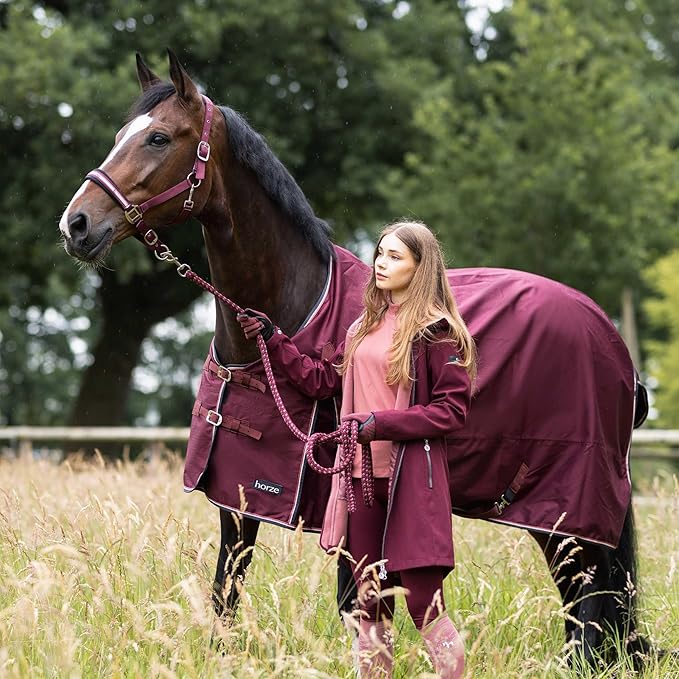 HORZE Glasgow Light Weight Waterproof Turnout Horse Sheet (No Fill) - Burgundy - 78 in