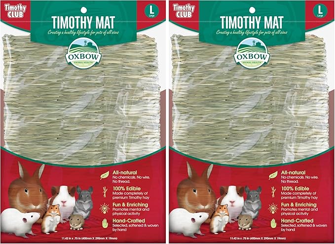 Oxbow Animal Health Timothy Club Mat, Large, Guinea Pig Hideout, Guinea Pig Toys, Bunny Toys, 100% Timothy Hay, Bunny Enrichment for Rabbit Cage, Rat Cage Accessories (Pack of 2)