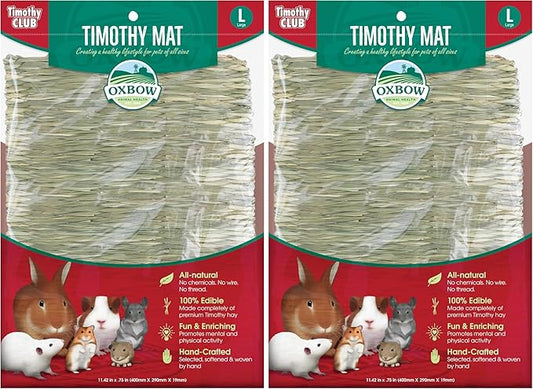 Oxbow Animal Health Timothy Club Mat, Large, Guinea Pig Hideout, Guinea Pig Toys, Bunny Toys, 100% Timothy Hay, Bunny Enrichment for Rabbit Cage, Rat Cage Accessories (Pack of 2)