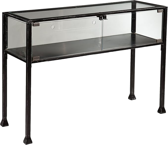 SEI Furniture Terrarium Display Console, Black/Silver Distressing
