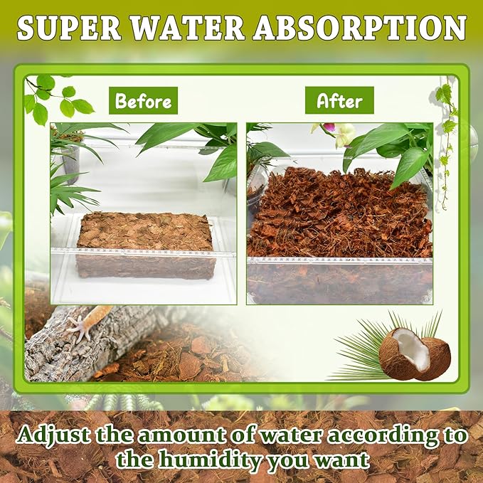 ZeeDix Coconut Husk for Reptiles, Organic Coconut Fiber Reptile Terrarium Substrate, Coco Husk Chips Reptile Bedding for Snakes, Tortoises, Ball Python, Geckos, Lizards, Hermit Crab, Tarantula