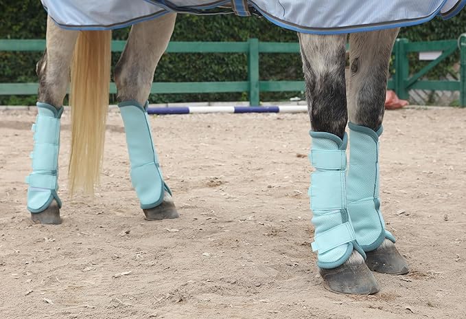 LEAFOREST Horse Fly Boots Set of 4 - Non Slip Leg Protection for Donkey Mini Pony Draft, Breathable Mesh Fly Boots for Pasture & Barn Use Blue Full