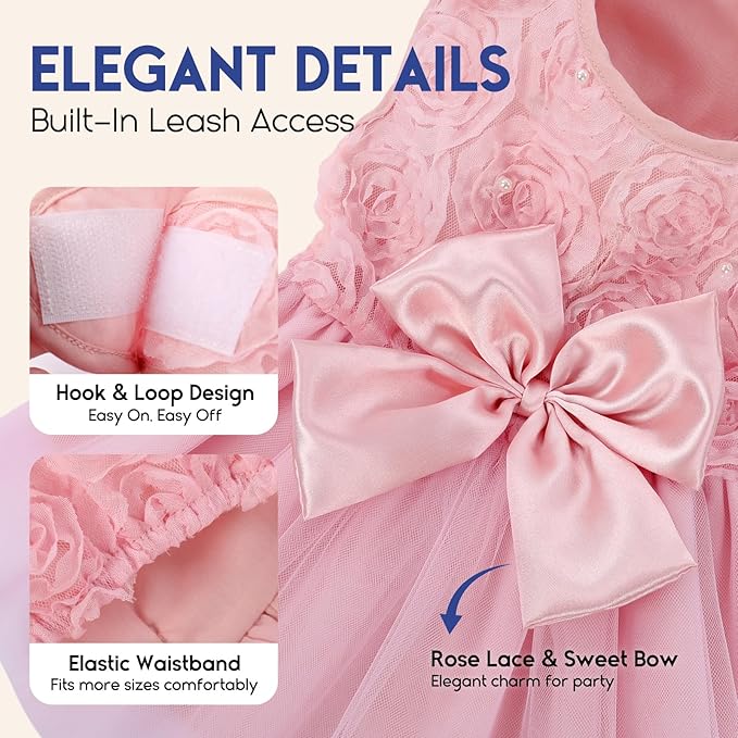 ASENKU Dog Dress Pet Wedding Dress Princess Lace Puppy Birthday Party Outfit Formal Apparel Girl for Small Medium Dogs Cats (Small, Pink)