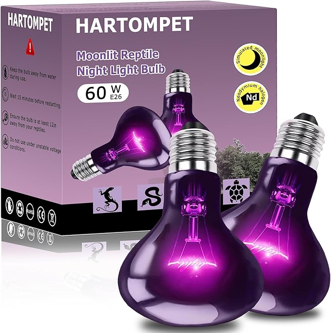 HARTOMPET 60W Reptile Night Light Bulb - Simulates Natural Moonlight for Bearded Dragons & Lizards