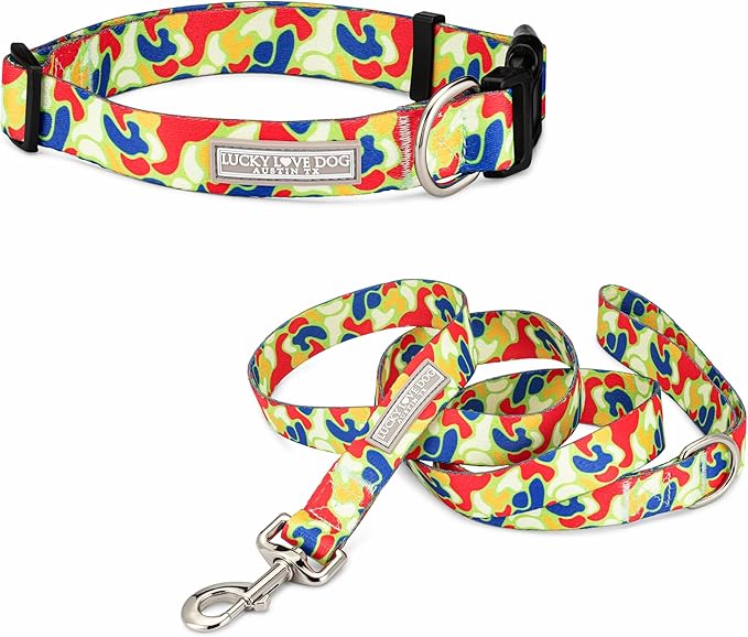 Lucky Love Dog - Adjustable Dog Collar and Leash Set with Easy Click Buckle for Small Dogs, Durable, & Comfortable Collar for Male & Female Dogs, Puppies & Adult Ones - Oscar Combo, Small
