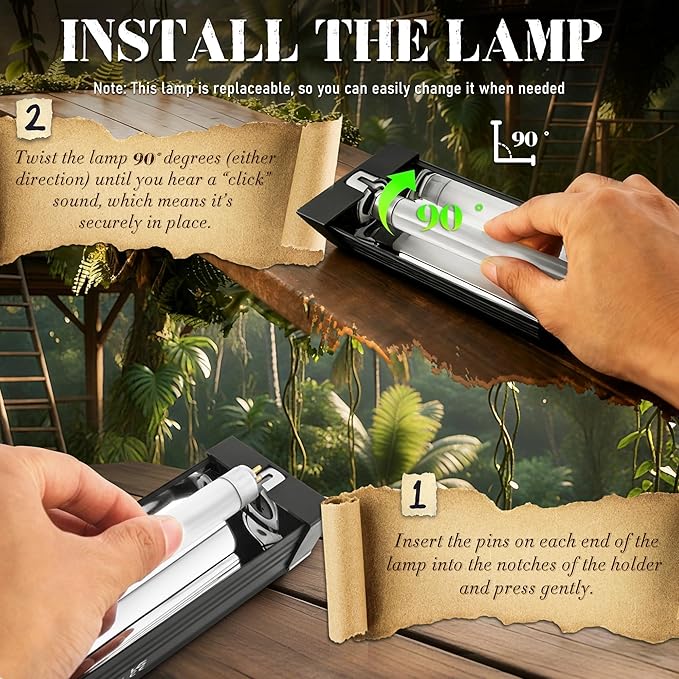 8W Reptile T5 HO UVB 12.5" 10.0 Light Fixture with Tube, Mid-Range UVB Hood for Terrariums, Suitable for Desert Reptiles Like Juvenile Bearded Dragon