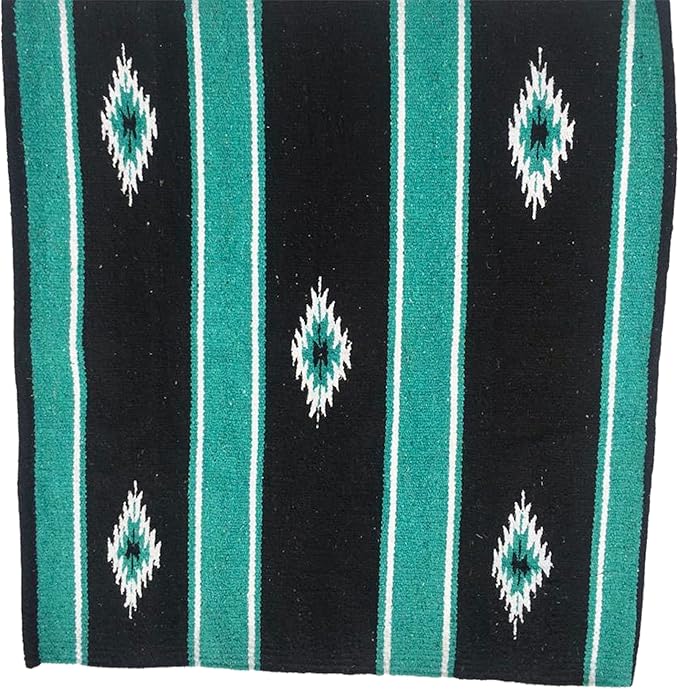 Majestic Ally 36"x 34" Navajo Design Acrylic Saddle Blanket -2.4 lbs (Turquoise Green and Black)
