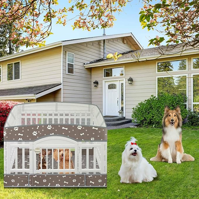 2 Pack Dog Playpens Cover and Bottom Mat Fits for 36 Inch 4 Panels Pet PlayPen, Dog Crate Cover Puppy Exercise Pad, Reusable Washable, Hoop and Loop Design, Playpen Not Included(Grey)
