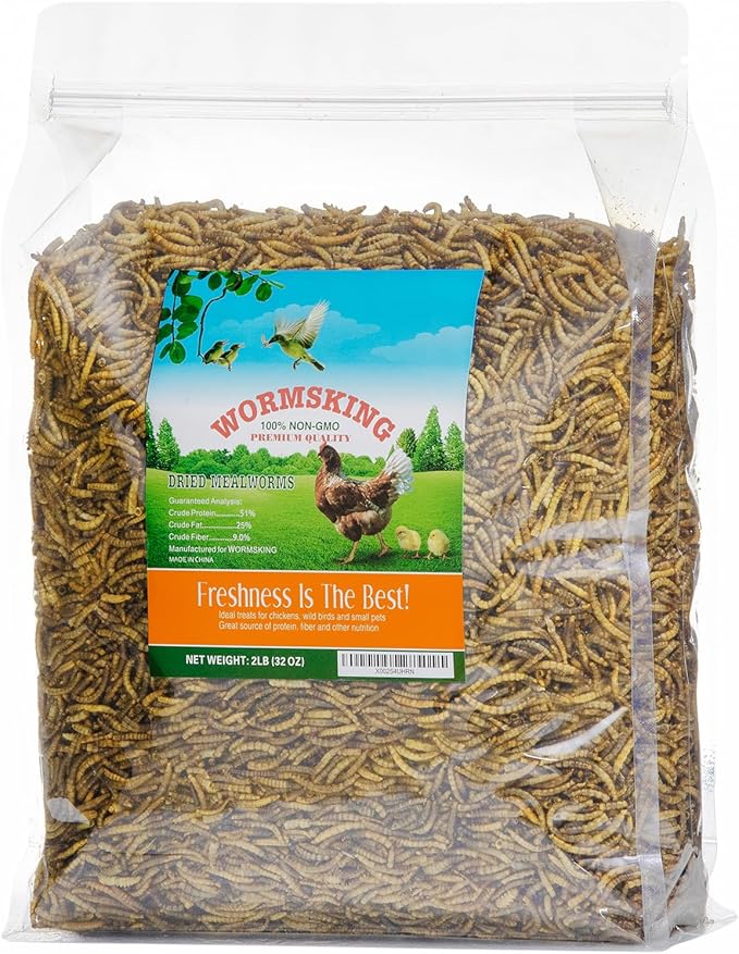 WORMSKING 2LB Dried Mealworms for Poultry, Wild Birds,Tasty Bird Food
