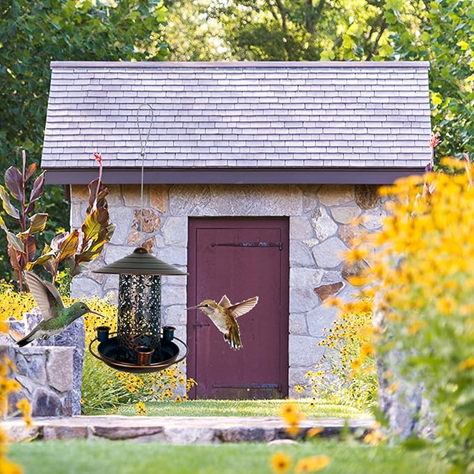Bird Water Feeder Garden Decorations Multiple Feeders Easy Filling Metal Hanging Food Station Food Trays for Outside