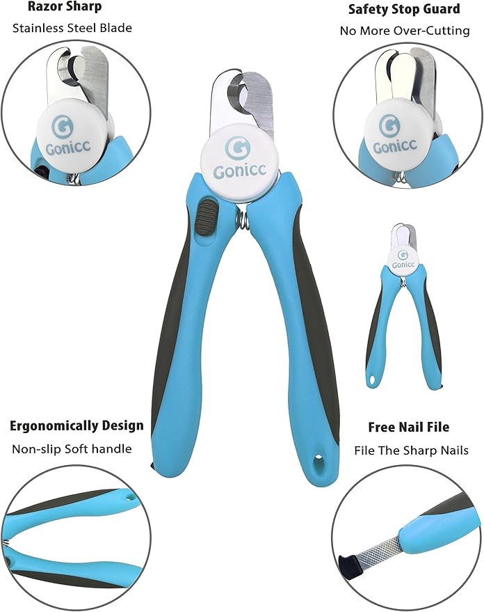 gonicc Dog & Cat Pets Nail Clippers and Trimmers - with Safety Guard to Avoid Overcutting, Free Nail File, Razor Sharp Blade - Professional Grooming Tool for Pets (for Medium to Small Dogs)