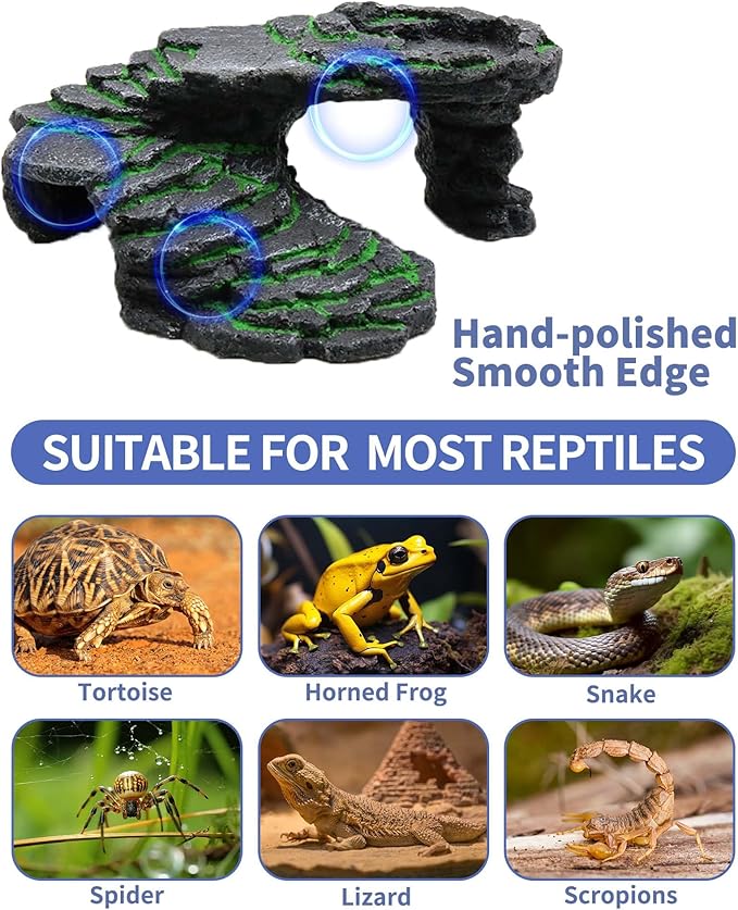 MoonOrange Turtle Basking Platform Kit, Reptile Habitat Hideout, Decorative Resin for Aquarium & Terrarium, Including Artificial Plant and Cleaning Brush. (B-Medium-Black)