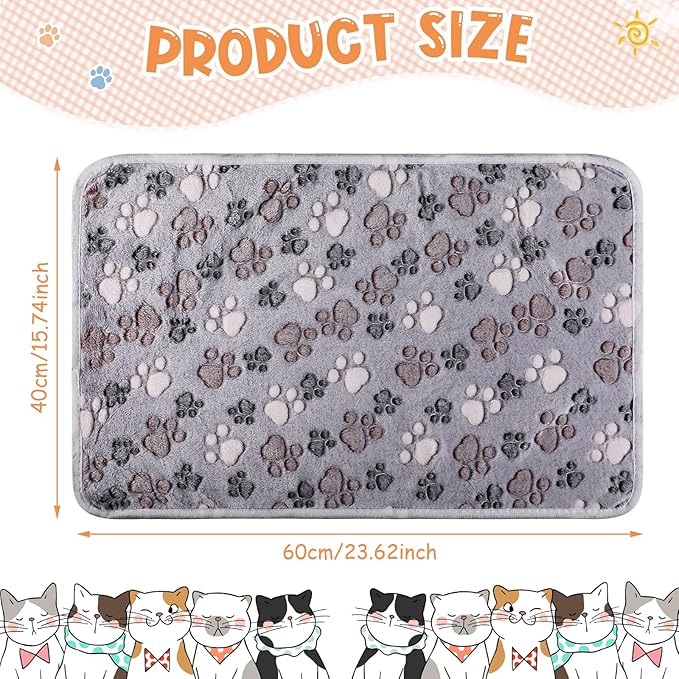 Tatuo 4 Pcs Dog Blanket for Pet Cat Blankets Indoor Puppy Teething Stuff Toys Paw Print Fleece Blanket Warm Sleep Mat for Guinea Pig Cage(Gray,Small(24 x 16 Inch),Square)