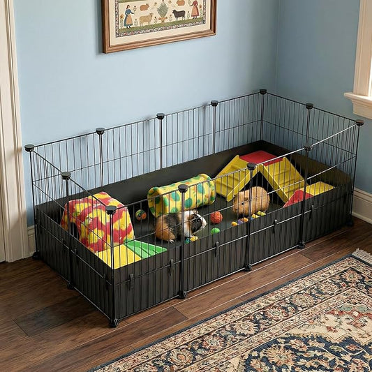 Oneluck Guinea Pig Cage, Small Animal Playpen with Rasied Waterproof Liner, 8 Square Feet for 2 Pets, Expandable Indoor Habitat, C&C Cage for Bunny, Turtle,Hedgehog,48''L x 24''W x 16''H