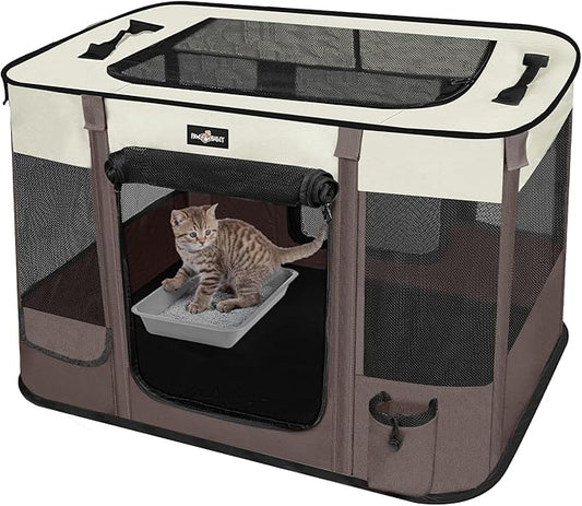 Paw Ballet Foldable Pet Kitten Playpen, Upgrade Waterproof Portable Cat Dog Playpen Kennel Tent for Small Dog Cat, Retractable Shade Cover, Indoor Outdoor Use for Small Pet.