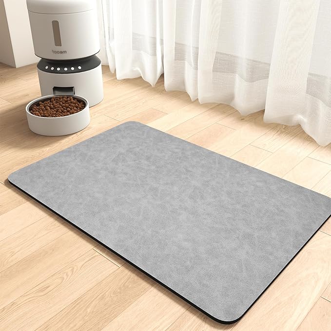 MontVoo-Absorbent Pet Feeding Mat-No Stains Pet Mat for Food and Water Bowl-Quick Dry Cat & Dog Food Mat Water Dispenser Mat-Pet Supplies Mat-Dog Water Bowl Mat for Messy Drinker,???LightGrey,12"x19"???