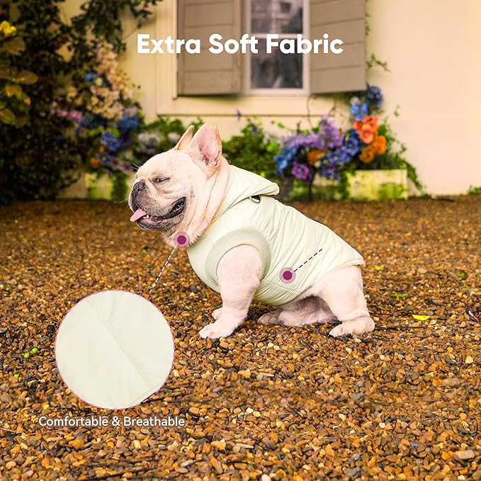 Vecomfy Fleece Lining Dog Hoodie with Harness Built in,Extra Warm Small Dog Jacket in Winter Puppy Coats with Hooded,Light Yellow M