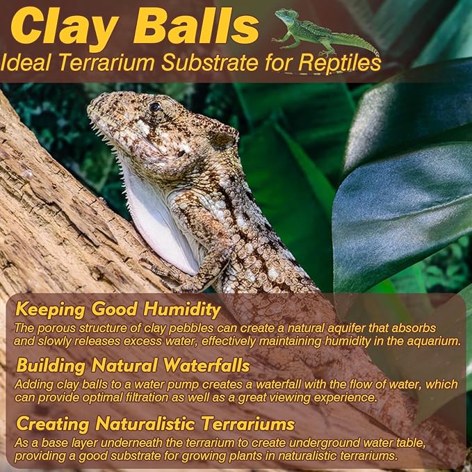 ZeeDix 10 LBS Reptile Substrate Leca Balls - 100% Organic Expanded Clay Pebbles, Ideal Bioactive Terrarium Clay Balls Substrate for Reptile Terrarium Tank, Bearded Dragon, Tortoise, Gecko, Snake &Frog