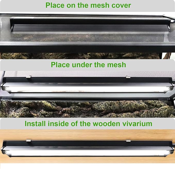 Aiicioo T5 HO UVB Reptile Light Fixture 10.0 8W Light Combo Kit 12 Inch Light Fixture Reptile Terrarium Hood with 8W Reptile Light Bar for Bearded Dragon Lizards Turtle Tank