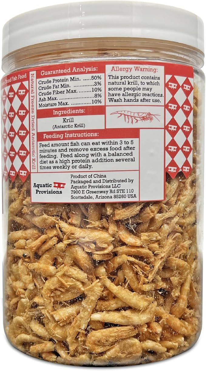 Freeze Dried Antarctic Krill Fish Food 3 oz, for Freshwater and Marine Aquarium Fish