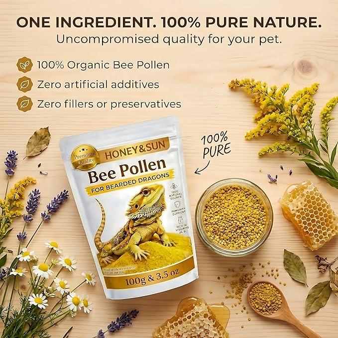 HONEY&SUN® (4oz) Organic Bee Pollen Powder – Bearded Dragon Food Topper & Reptile Vitamins, 100% Pure Natural Supplement for Healthy Skin & Color