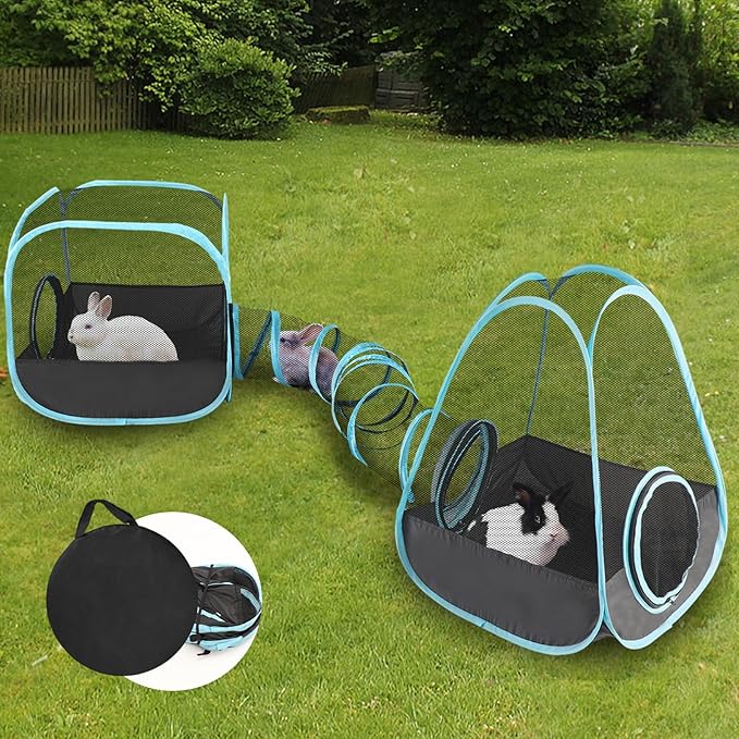 YUEPET Large Bunny Tunnel Hideout Breathable Rabbit Playpen with Tunnel Cube Tent,Portable Small Animal Tubes & Tunnels for Indoor Outside Dwarf Rabbits Guinea Pigs Hamsters Ferrets