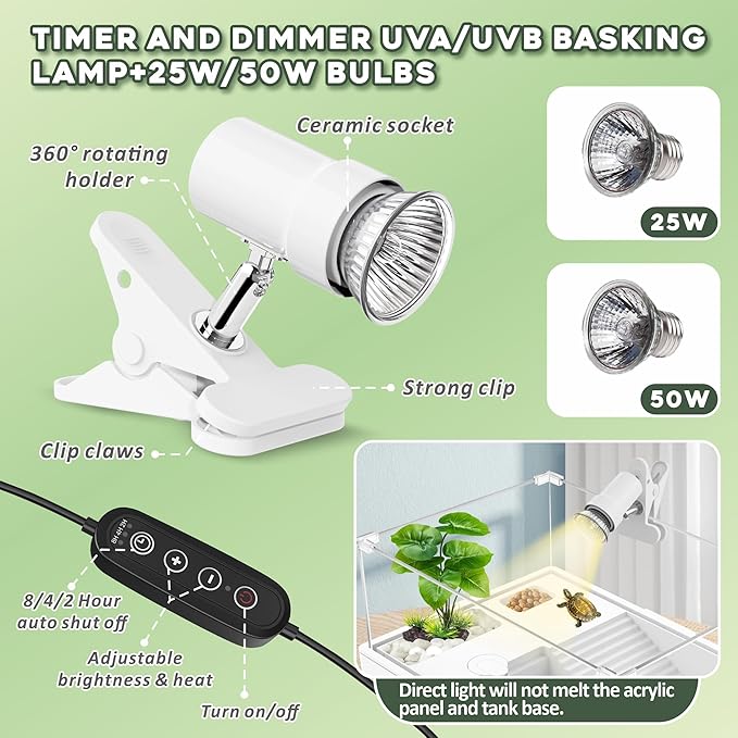 GOZILLA Small Turtle Tank Kit+Water Pump+Lamp, Acrylic Turtle Tank Starter Kit with Adjustable 5W Water Pump and Timing/Dimming Lamp, Multi-Functional Area for Small Turtles(White Kit).