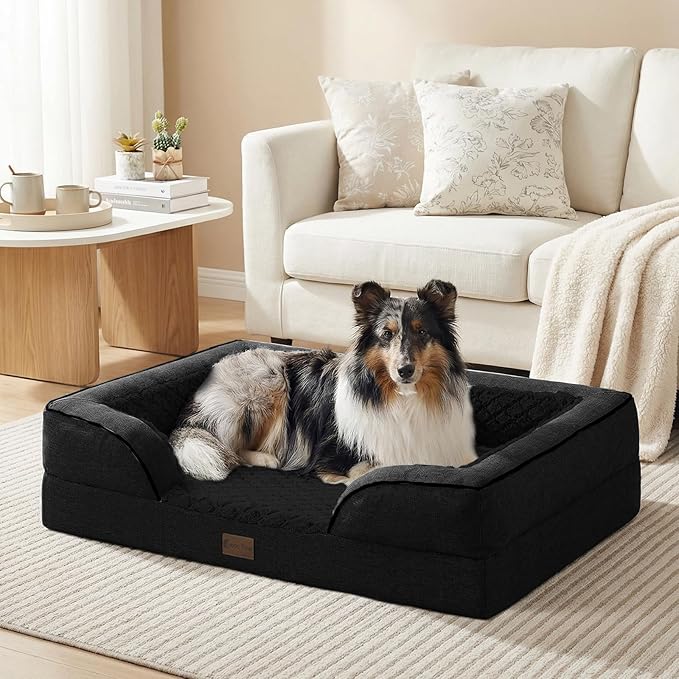 Orthopedic XL Dog Beds, Waterproof Memory Foam Big Pet Bed for Extra Large Sized Dogs 45x35Inch, Non-Slip Bottom and Egg-Crate Foam Dog Couch Bed with Washable Removable Cover, Black