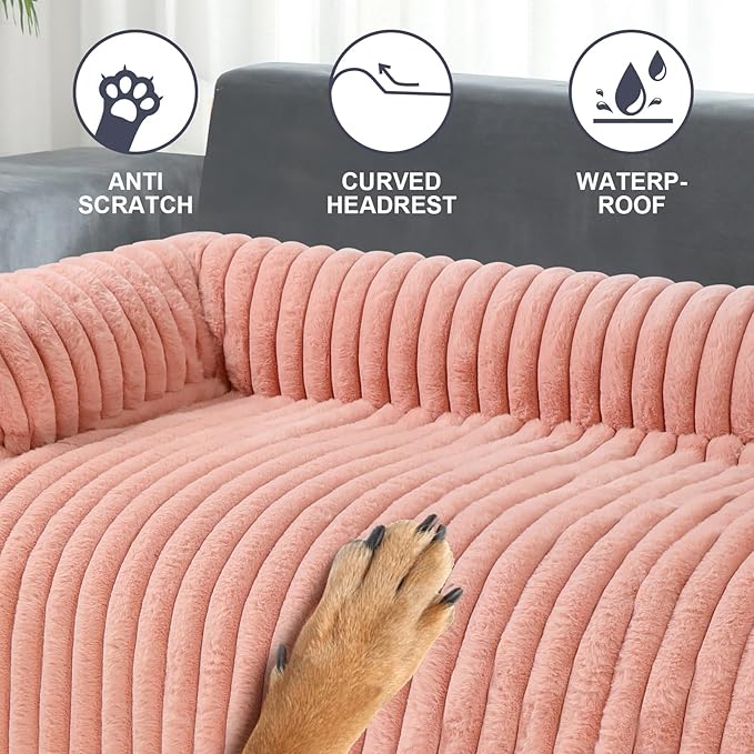 Wn's Day Luxurious Dog Couch Bed, Washable Calming Dog Couch Cover, Removable Couch Protector for Dogs, Waterproof Sofa Bed, Pet Bed Mats for Couch, Pet Couch Covers for Sofa(Pink, L)