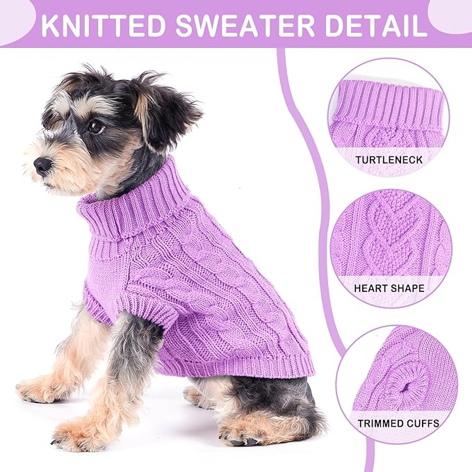 Dog Sweaters for Small Dogs Fall Small Dog Sweater Winter Dog Clothes Turtleneck Knitted Cute Doggy Pullover Knitwear Warm Doggie Coat Puppy Cat Sweater Female (Purple,Medium)