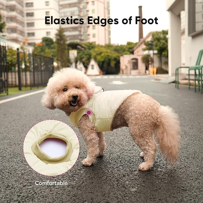 Vecomfy Fleece Lining Dog Hoodie with Harness Built in,Extra Warm Large Dog Jacket in Winter Doggie Coats with Hooded,Light Yellow XXL