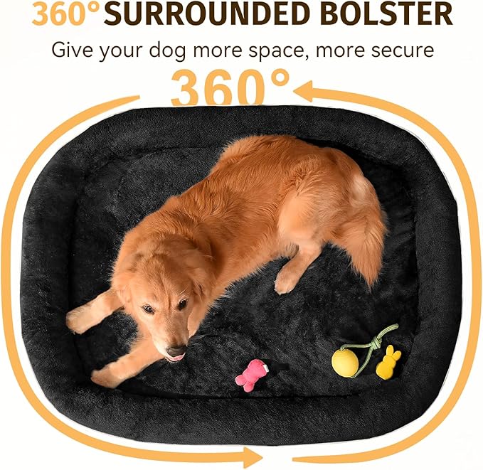 Orthopedic Jumbo Dog Bed for Extra Large Dogs, Giant Waterproof Dog Bed for Large Breed Dogs, Supportive Egg Crate Foam Pet Bed with Removable Washable Cover & Non-Slip Bottom, Black
