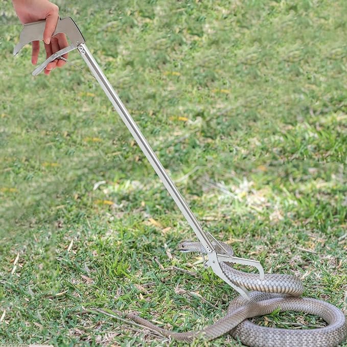 generic Folding Snake Grabber Tool 29.52 Inch Stainless Steel Snake-Proof Clip with Lock Lightweight Reptile Handling Clamp for Safe Outdoor Capture and Garden Use