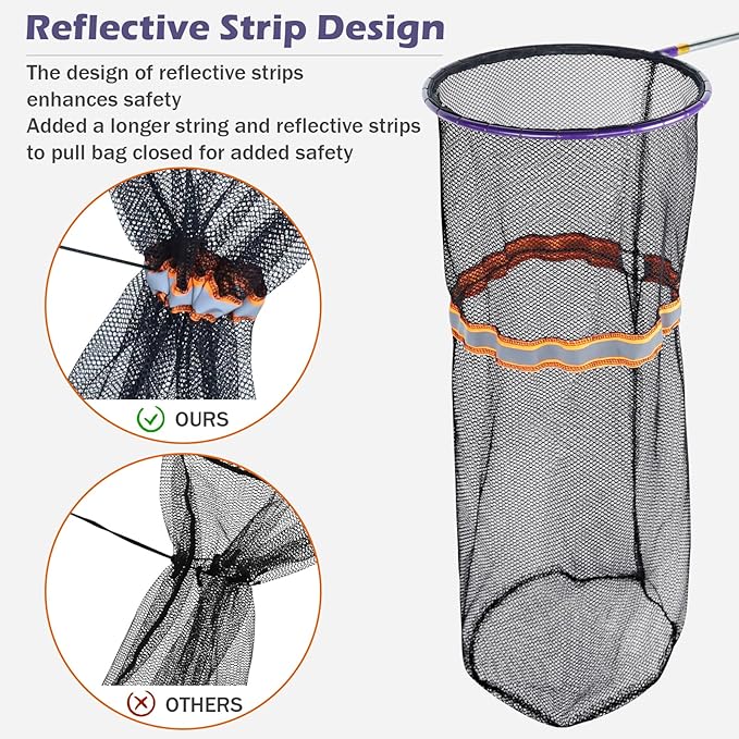 Snake Catcher Net, Rattlesnake Grabber Handling Tool Reptile Closure Net Snake Grabber Tool with 16“ to 60" Telescopic Pole Stick, 12" Ring, Secure Drawstring for Transporting and Capturing Snakes