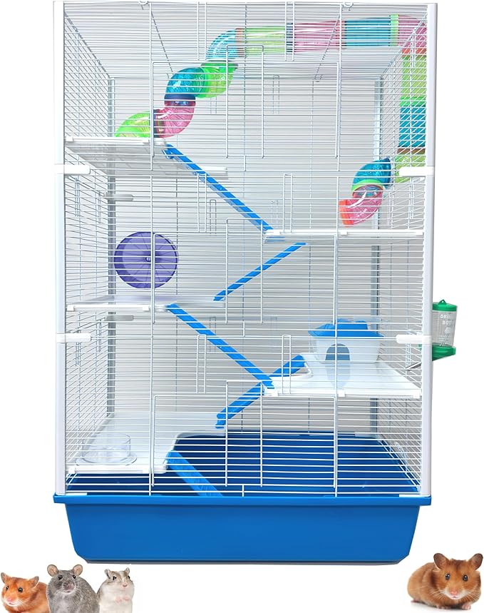 Tall XLarge 38" Multi-Levels Easy Assembly Classic Dwarf Hamster High Tower Mansion Mouse Habitat Gerbil House for Rodent Mice Rat Crossover Tube Tunnel Expandable Customizable Deep Tubby Base