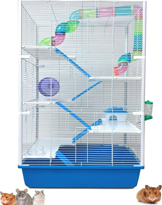 Tall XLarge 38" Multi-Levels Easy Assembly Classic Dwarf Hamster High Tower Mansion Mouse Habitat Gerbil House for Rodent Mice Rat Crossover Tube Tunnel Expandable Customizable Deep Tubby Base