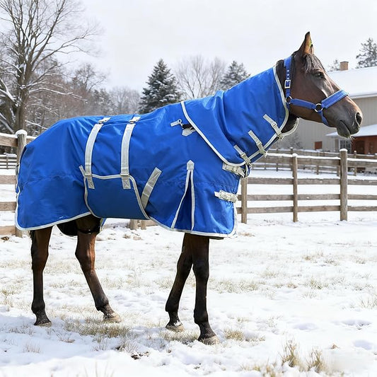 Turnout Horse Blankets Care Sheets, Blue 1800D Waterproof Breathable 320 Gram Filling (US 72 in(EU 135 cm))