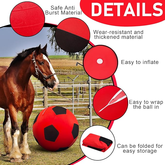 Giant Herding Ball with Ball Cover Anti Burst Please Watch VCR for How to Inflation Horse Toys for Horses Entertainment Play, Pump Included(Stylish,40 Inch,Red Color)