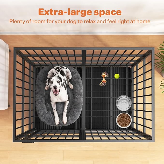 54 in Heavy Duty Dog Crate for Large Dogs, Dog Kennel Indoor with Removable Tray and Lockable Wheels, Easy to Clean, XL Dog Cage for Large and Medium Dogs