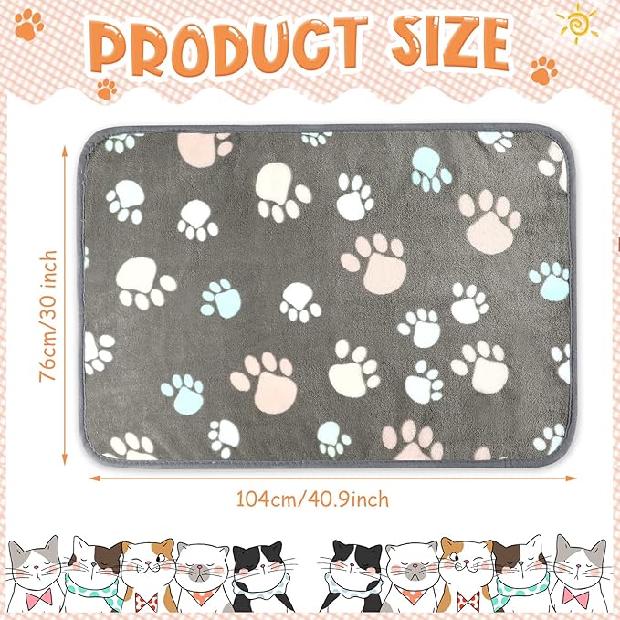 Tatuo 4 Pcs Dog Blanket for Pet Cat Blankets Indoor Puppy Teething Stuff Toys Paw Print Fleece Blanket Warm Sleep Mat for Guinea Pig Cage(Dark Gray,X-Large(41 x 30 Inch),Square)