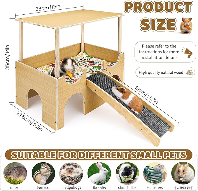 Guinea Pig House, Hamster Hideout, Rabbit House, Guinea Pig Toys, Guinea Pig Accessories, Small Animal Houses and Habitats (Wood)