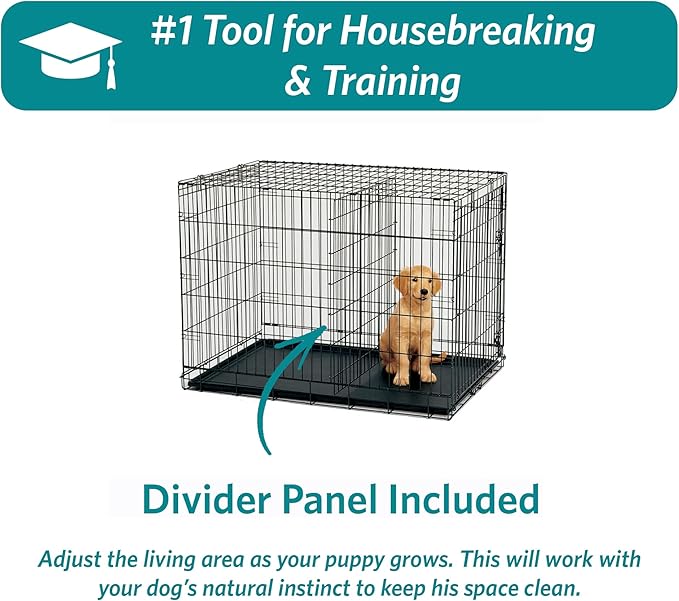 MidWest Homes for Pets 30-Inch iCrate for Medium Breeds, 21-40 lbs, Double Door Folding Dog Crate with Divider Panel, Leak-Proof Tray & Secure Latches, Portable, Durable & Easy to Assemble