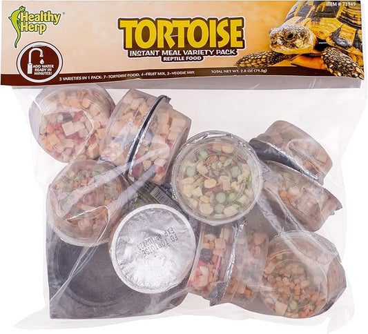 Healthy Herp Tortoise Food Instant Meal for Reptiles - Nutritious Turtle Food, Tortoise Habitat Accessories - Made in USA - for Box Turtles, Lizards, Tortoises - Variety Pack (14 Cups & 1 Dish)