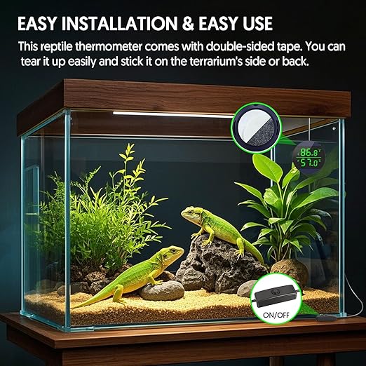 QZQ Reptile Thermometer and Humidity Gauge, LED Digital Thermometer Hydrometer, Reptile Tank Accessories for Bearded Dragon, Crested Gecko, Snake, Lizard, USB Power Supply (2 Pack Blue)