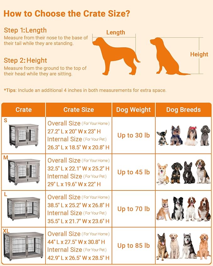YaFiti Dog Crate Furniture with Cushion, Wooden Dog Kennel Indoor with Double Doors, Dog Cage with Wheels, Dog House Side End Table for Small Dogs up to 30 lb, 27.2" L, Grey