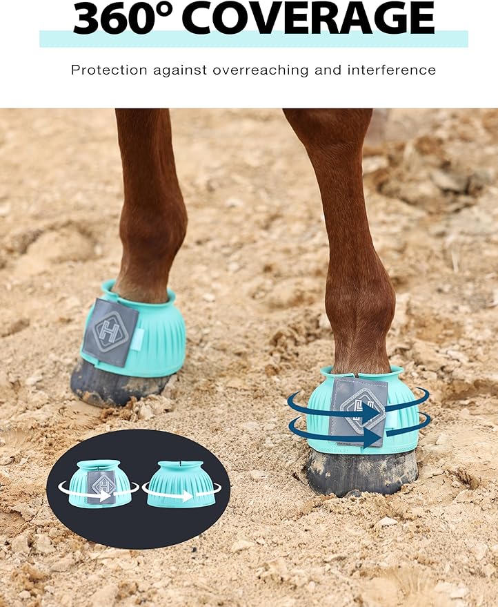 Harrison Howard Rubber Pull-on Bell Boots with Fleece Lining and Touch-Close Tapes Hoof Overreach Protection for Horses