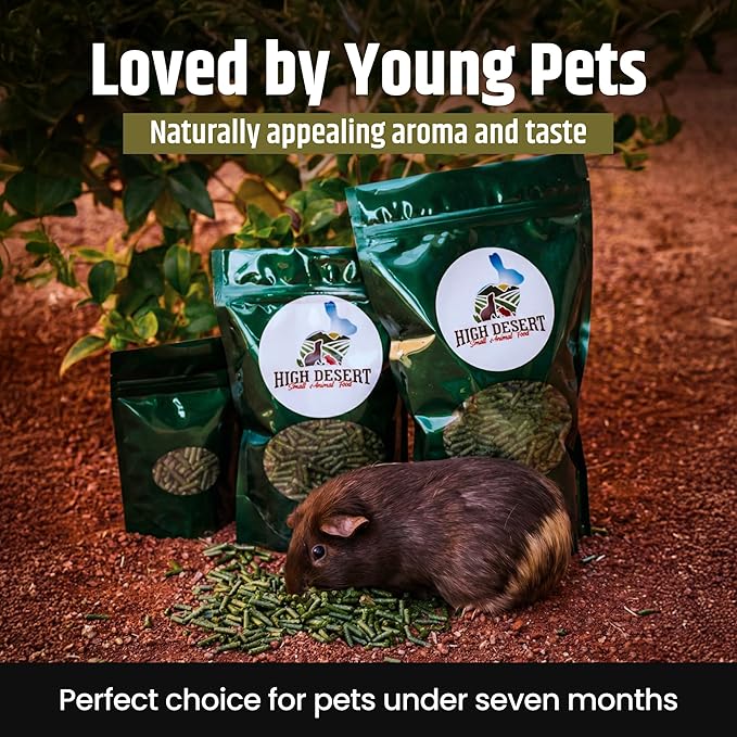 High Desert Delight Alfalfa Pellets, Protein Rich Small Animal Food for Young Rabbits Guinea Pigs and Small Pets, Natural Fiber Alfalfa Hay Pellets for Digestive Health, Fresh Hand Packed 31 oz Bag