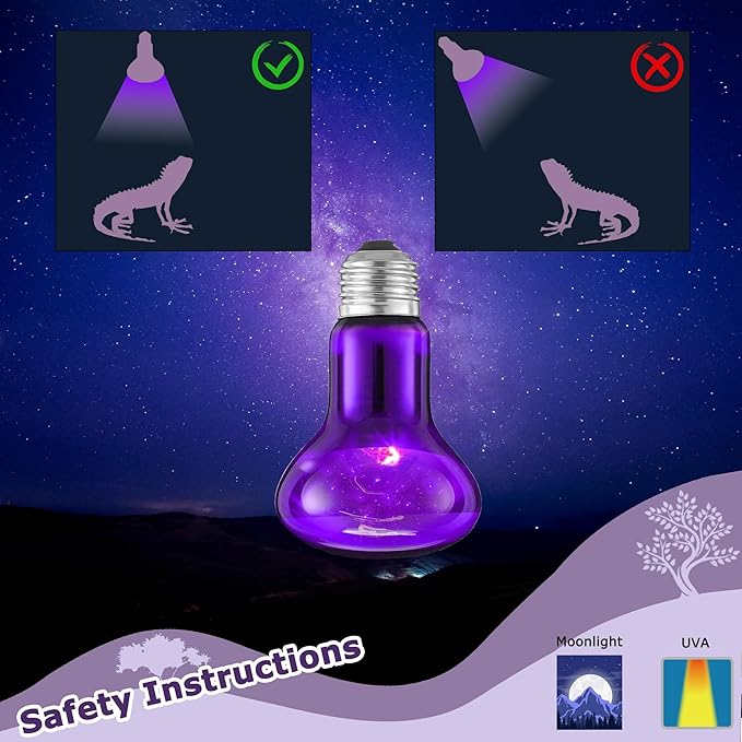 75W Reptile Night Light Bulb – Purple Basking Spot Lamp with Simulated Moonlight for Lizards, Chameleons, Snakes, Turtles, Amphibians – UVA Heat Light – 2 Pack | 3.2"