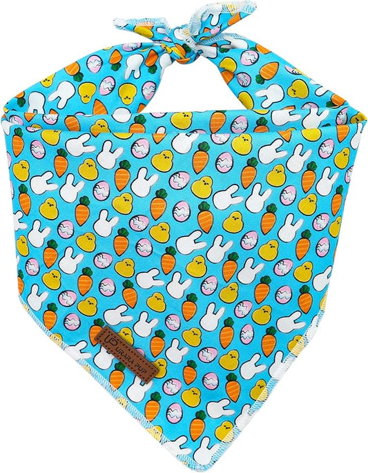 Easter Triangle Bid Scarf, Cotton Pet Kerchief for Girl Boy Dogs or Cats, Cute Carrot & Rabbit Dog Bandana, Comfortable Easter Dog Bandana